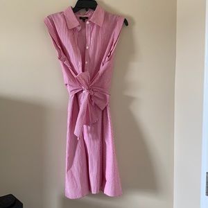 Pink and white vertical striped dress